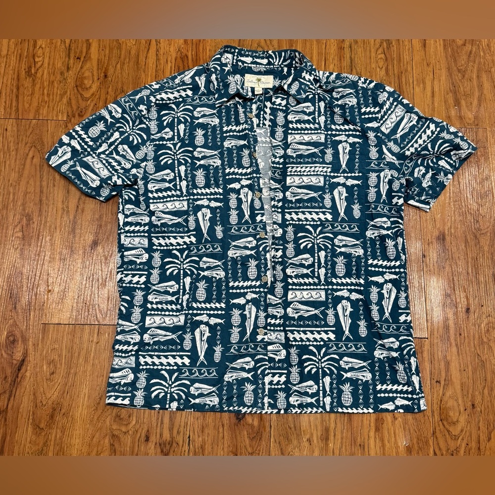 Blue, Ocean, Themed, Men,Short Sleeve,Button-Up,Shirt, 100% Cotton, Size Large